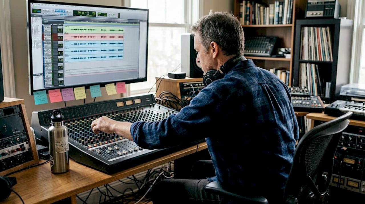 Audio engineer preparing for live digital event