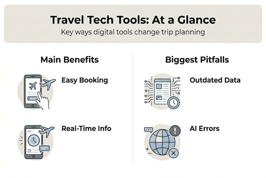Infographic with travel tech benefits and pitfalls
