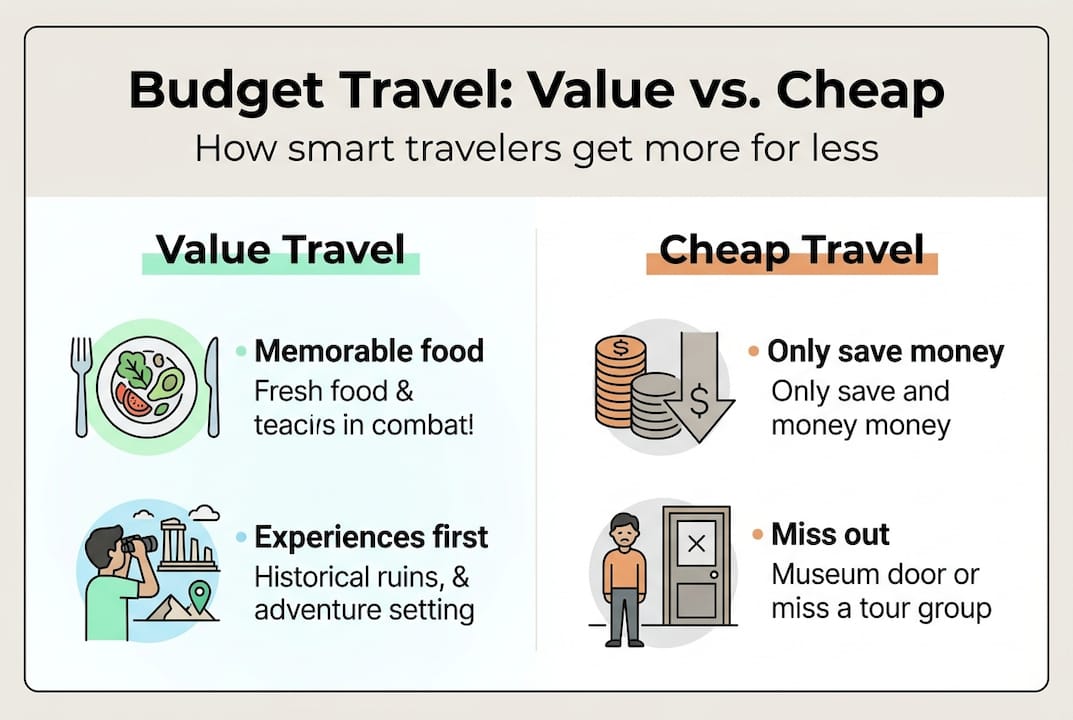 Infographic contrasting value travel and cheap travel