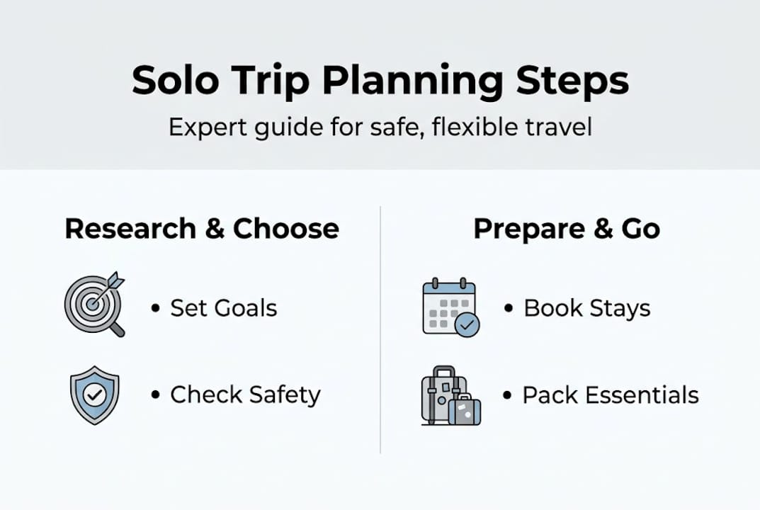 Infographic showing solo trip prep steps