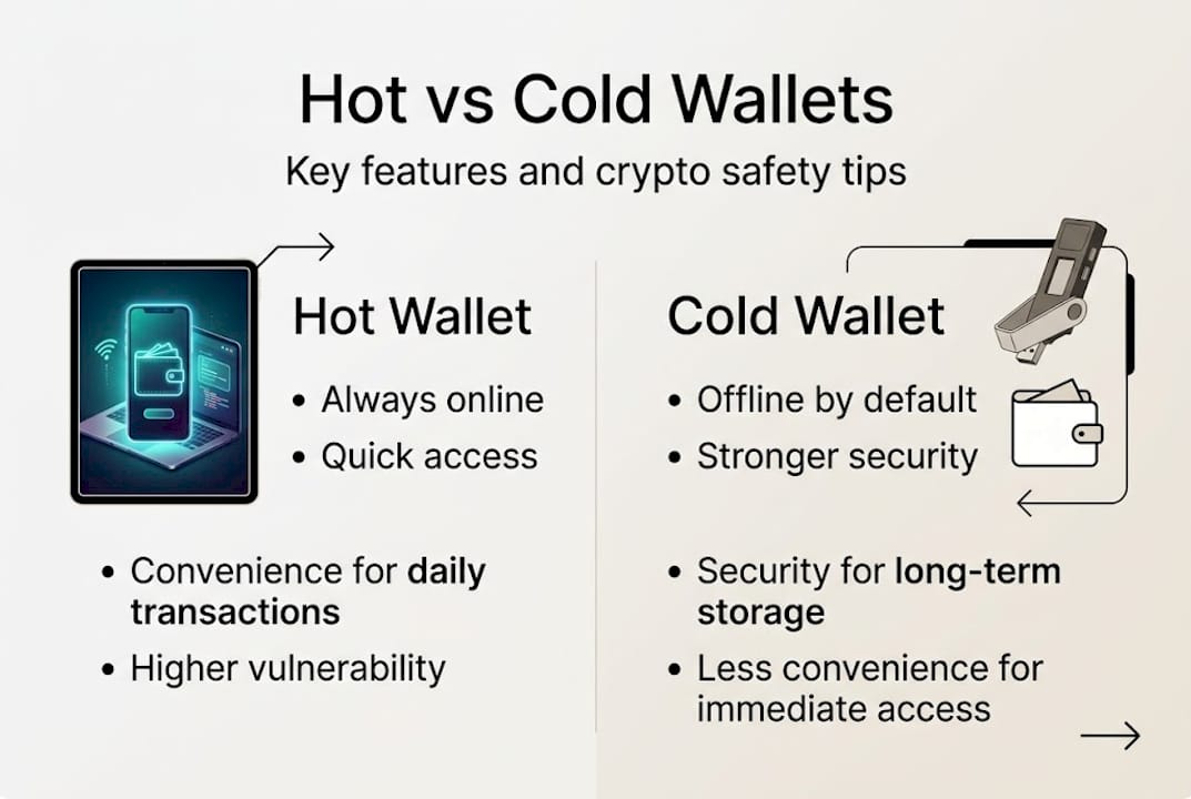 Infographic comparing hot and cold wallets