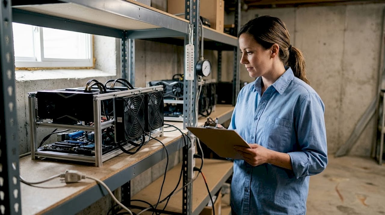 Miner checking basement environment for setup