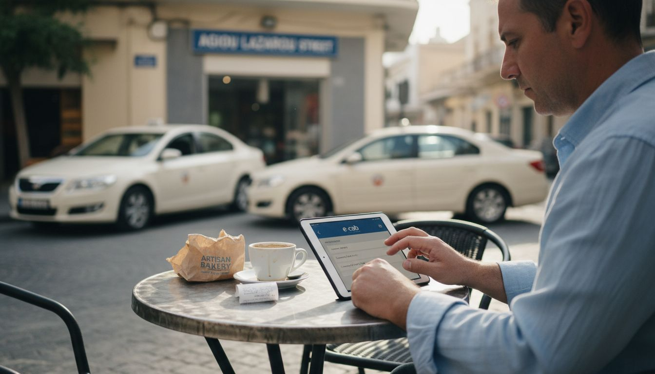 Man enters taxi booking details in Larnaca