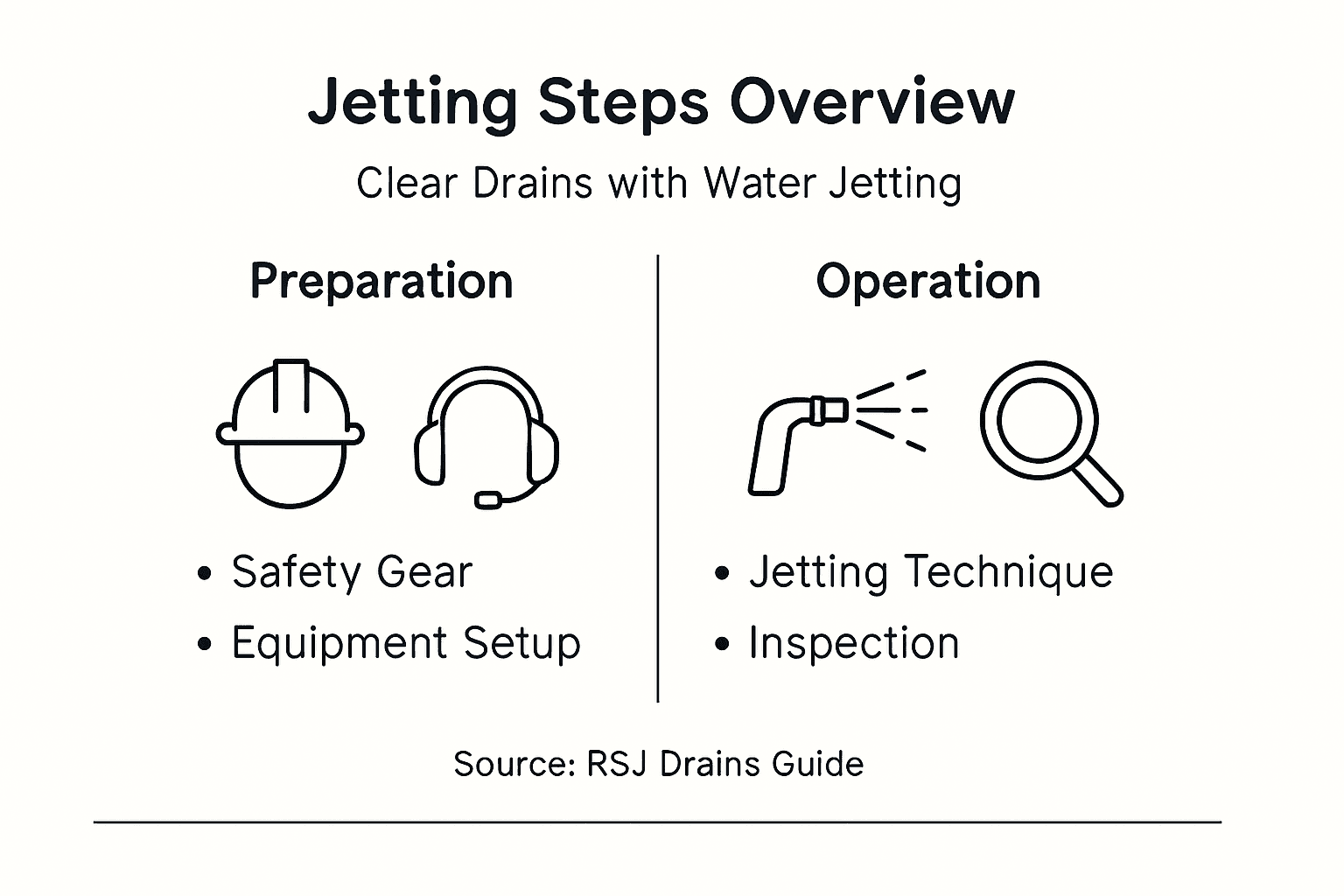 Infographic summarizing water jetting drain cleaning steps