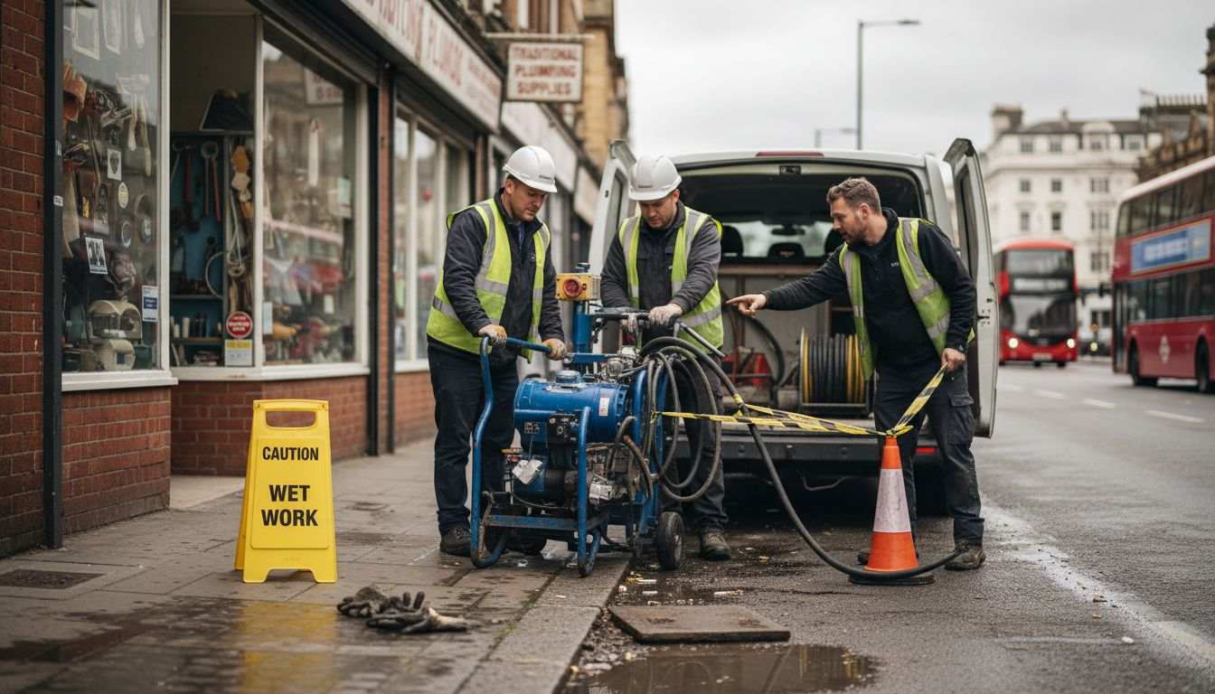 Crew setting up jetting equipment site