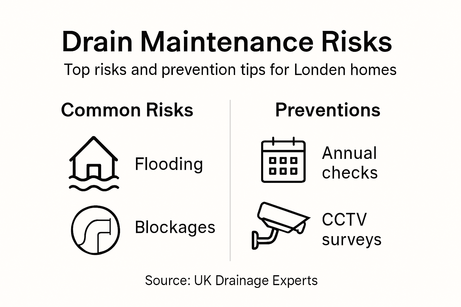 Infographic showing London drain risks and prevention