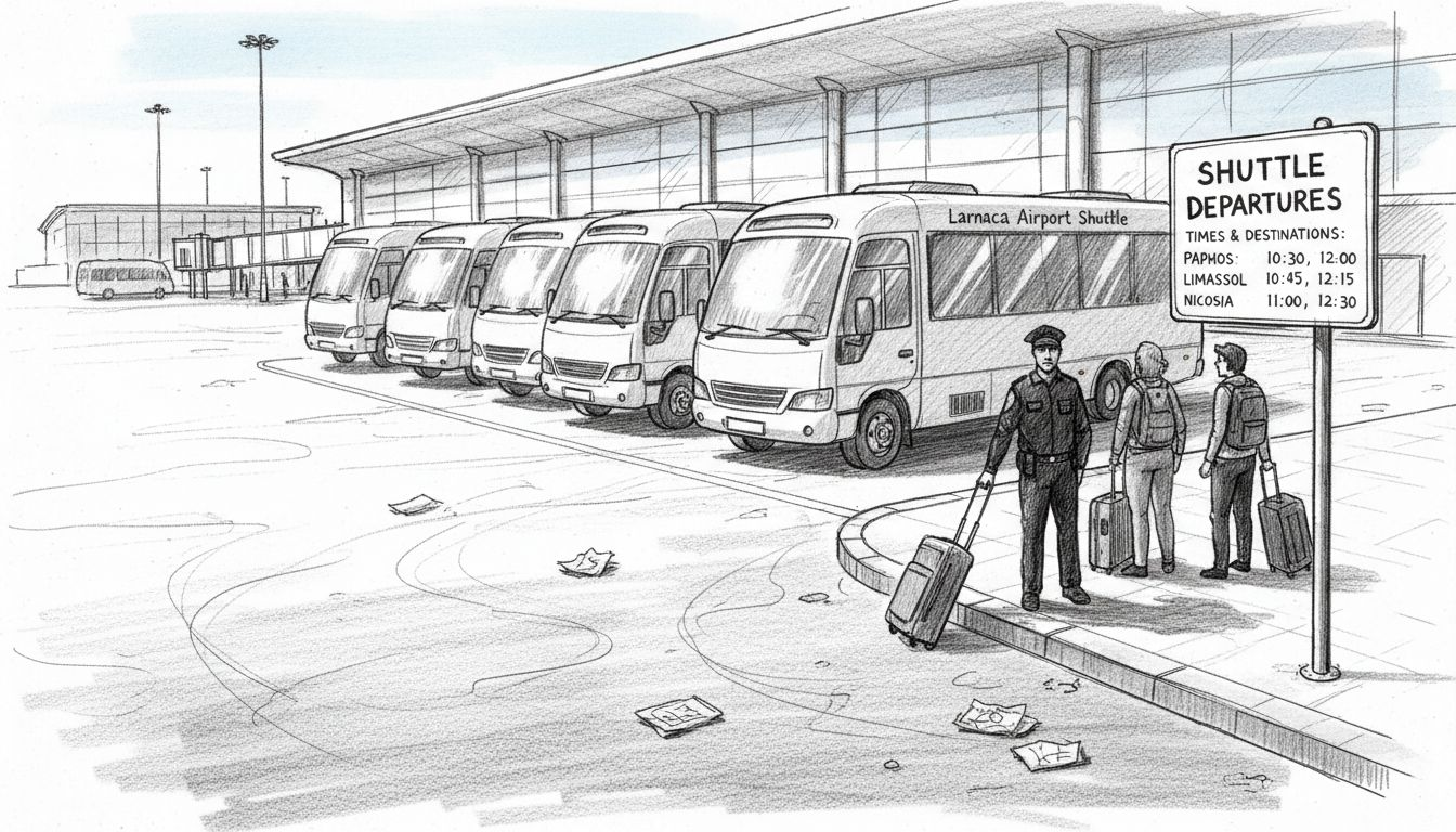 Row of shuttle minibuses at Larnaca airport
