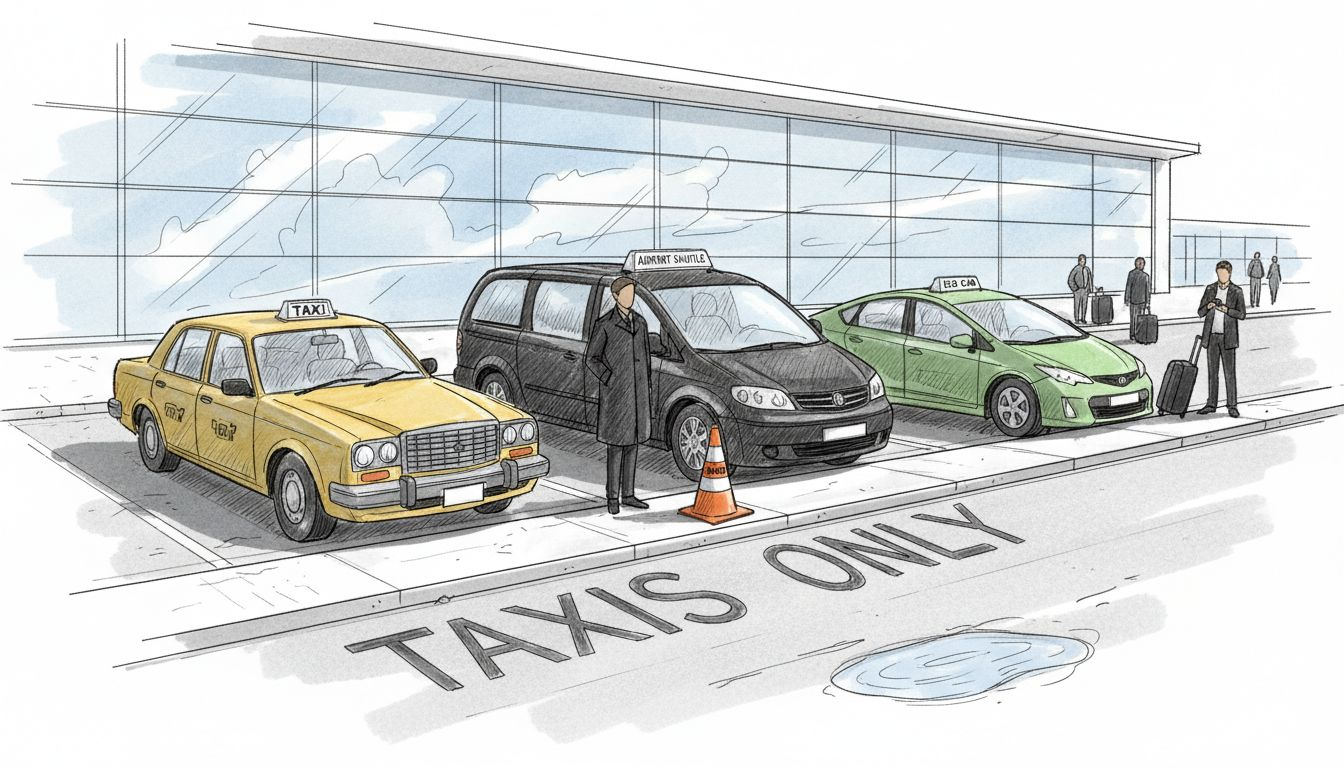 Three types of taxis waiting at airport curb