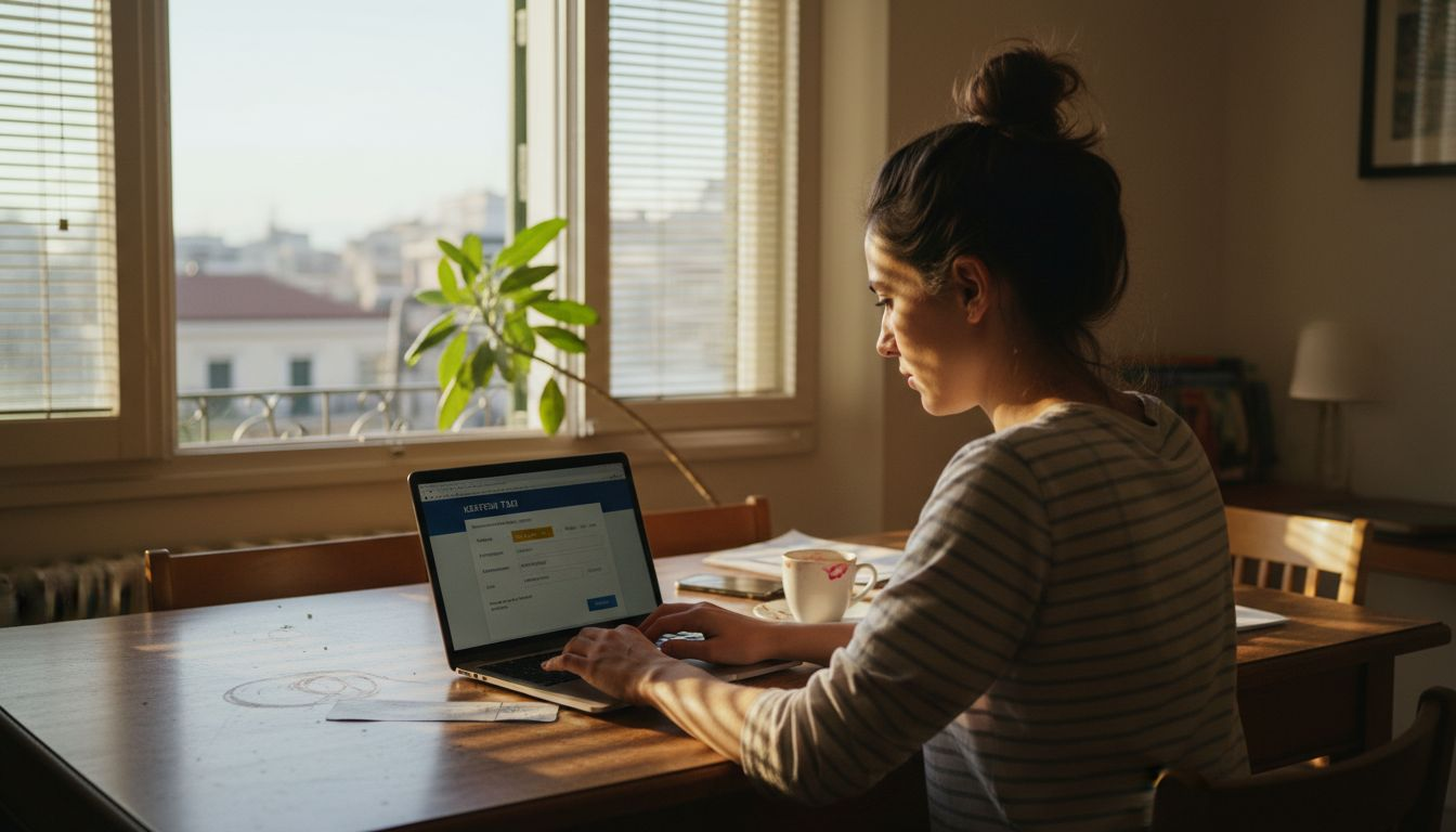 Μια γυναίκα συμπληρώνει τα στοιχεία για να κλείσει ταξί μέσω εφαρμογής στο κινητό της.
