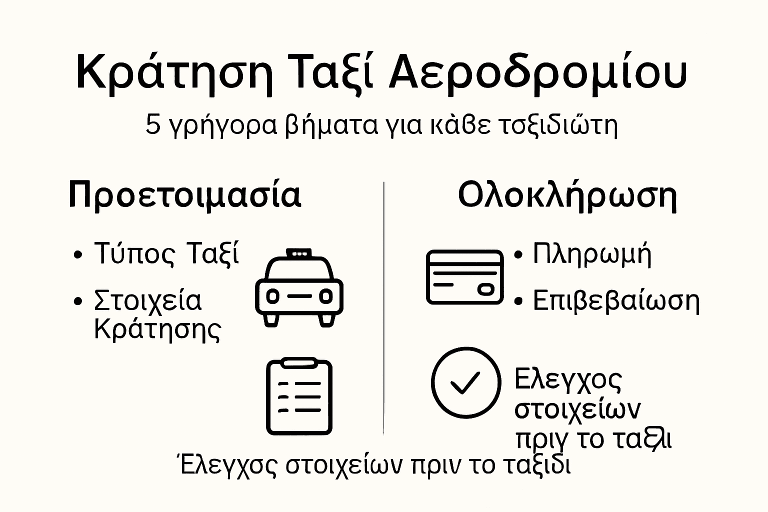 Γραφικό που παρουσιάζει βήμα-βήμα τη διαδικασία κράτησης ταξί από το αεροδρόμιο