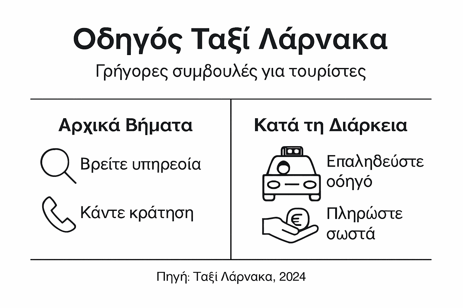 Εικονογραφημένος οδηγός με τα βασικά βήματα για να πάρετε ταξί στη Λάρνακα