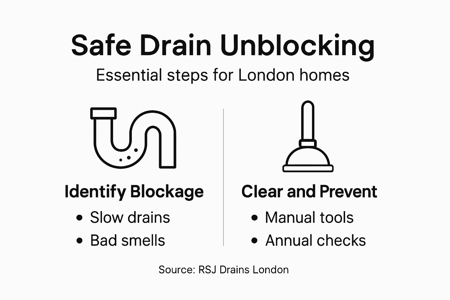 Infographic showing safe drain unblocking steps