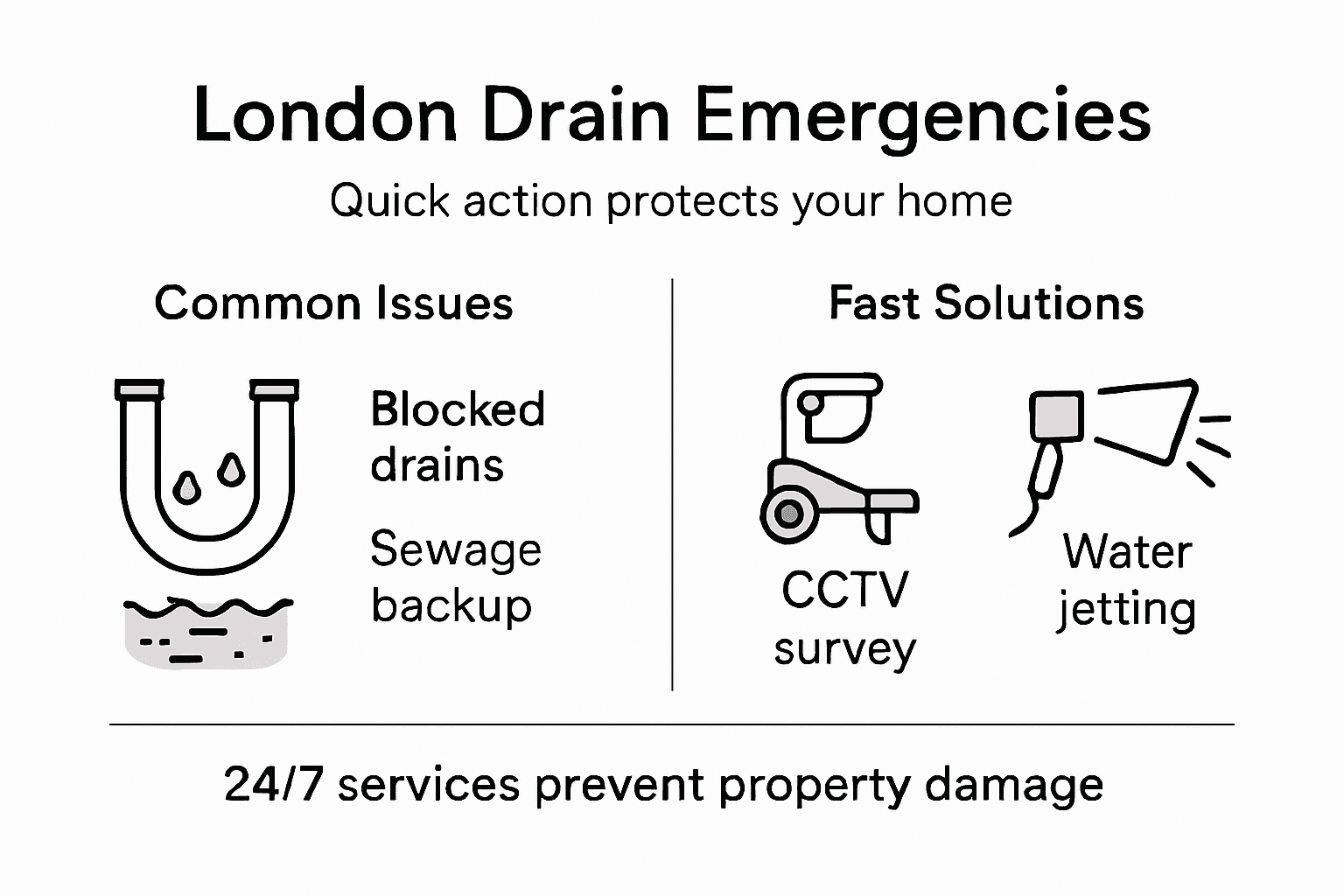 Infographic showing common drainage emergencies and solutions