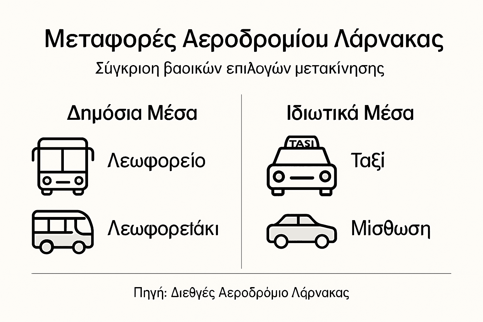 Διαδραστικό γράφημα με σύγκριση των επιλογών μεταφοράς από το αεροδρόμιο Λάρνακας