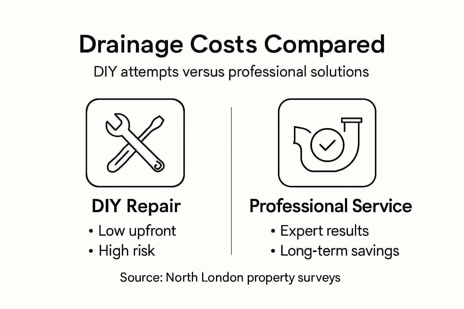 Infographic comparing DIY and professional drainage costs