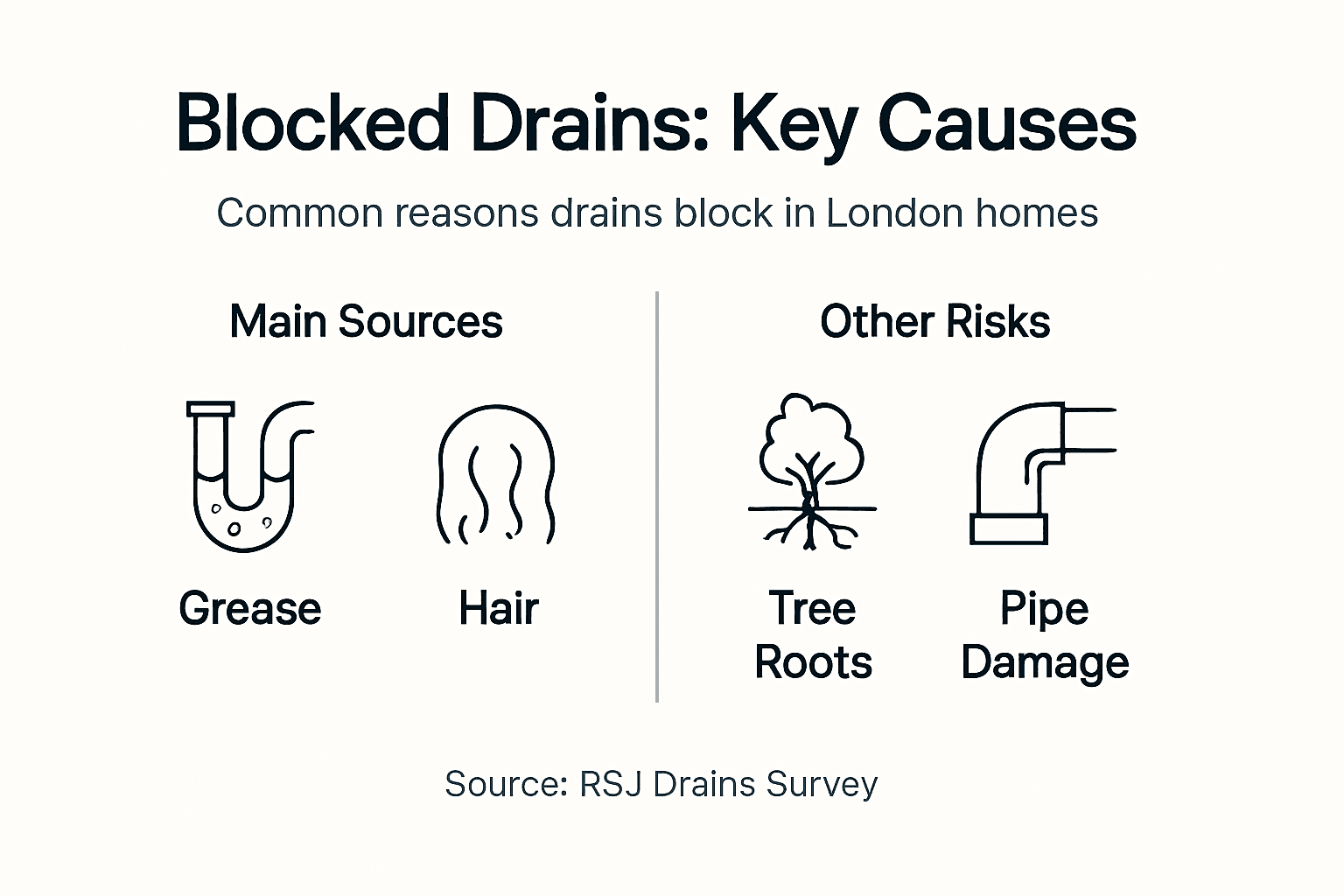 Infographic showing common causes of blocked drains