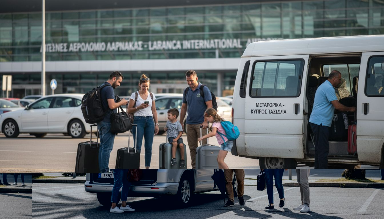 Η επιχειρηματική ομάδα αποβιβάζεται από το ιδιωτικό βαν στη Λάρνακα.