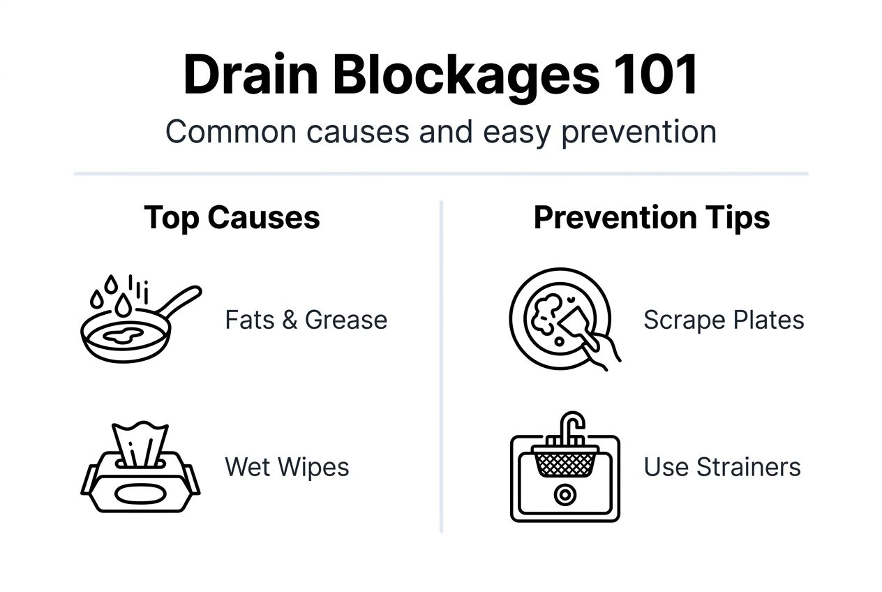 Infographic on drain blockage causes and prevention tips
