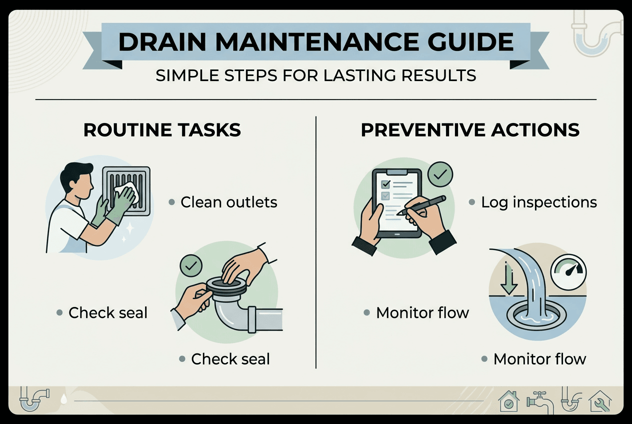 Infographic showing drain maintenance routine and prevention