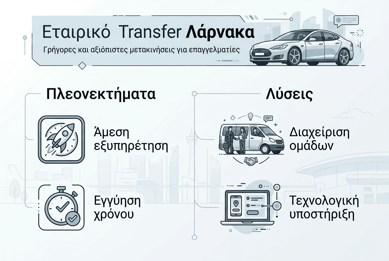 Εικαστική παρουσίαση με τα βασικά οφέλη των εταιρικών μεταφορών