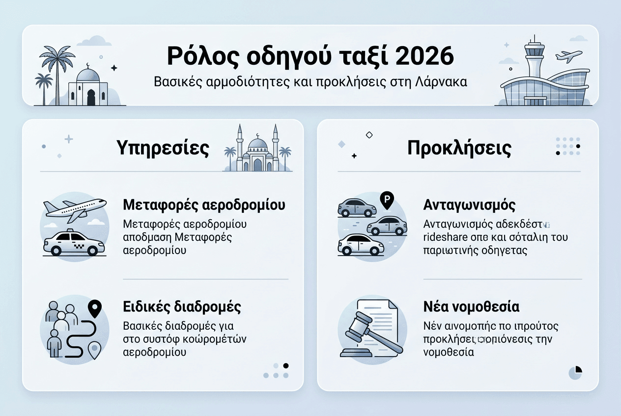 Γραφικό: Οι βασικές υπηρεσίες και τα καθημερινά διλήμματα του επαγγέλματος του οδηγού ταξί