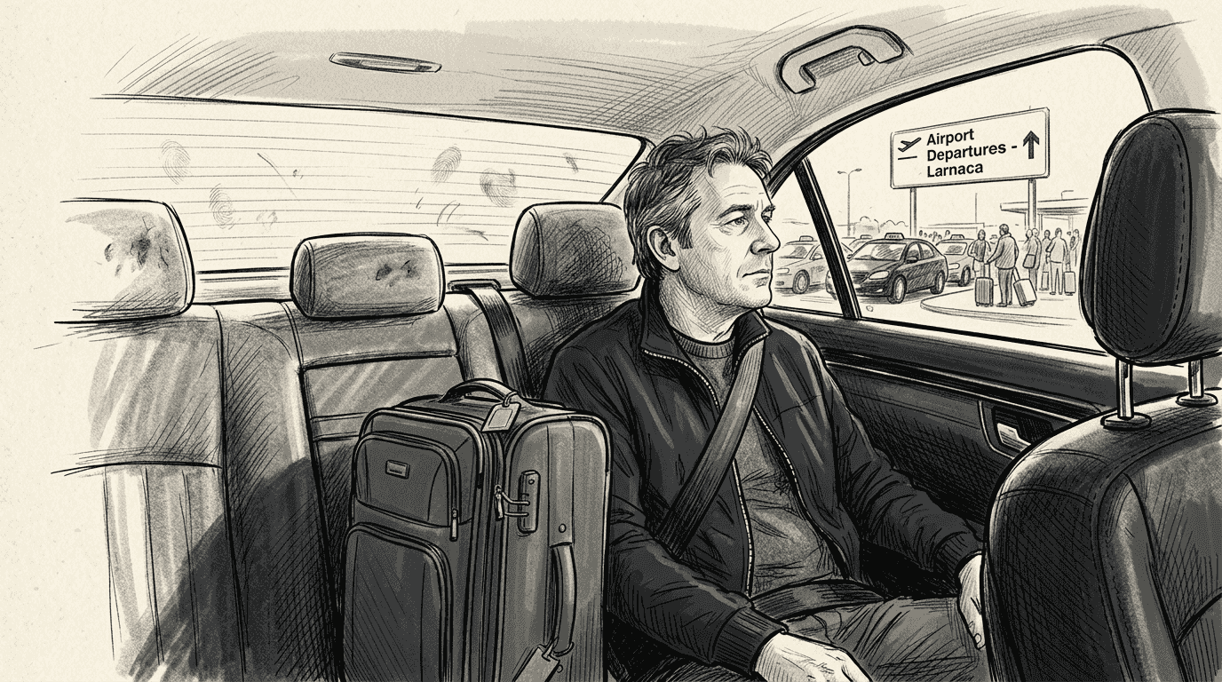 Passenger riding private car past taxi line