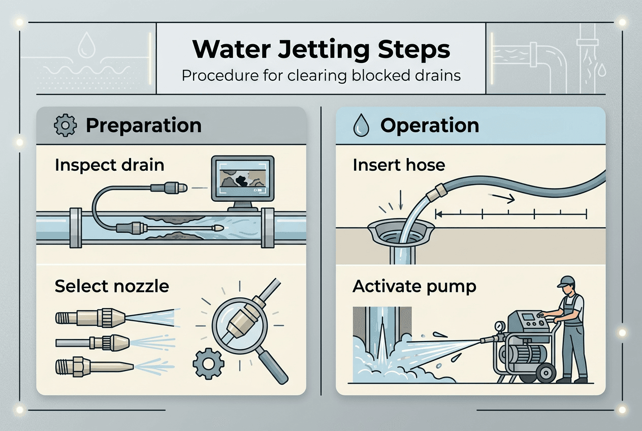 Infographic of water jetting steps and procedure