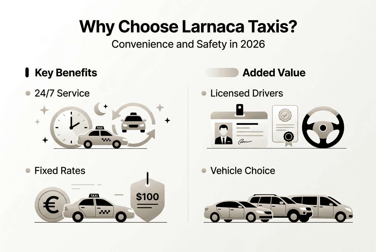 Infographic: benefits of Larnaca professional taxis