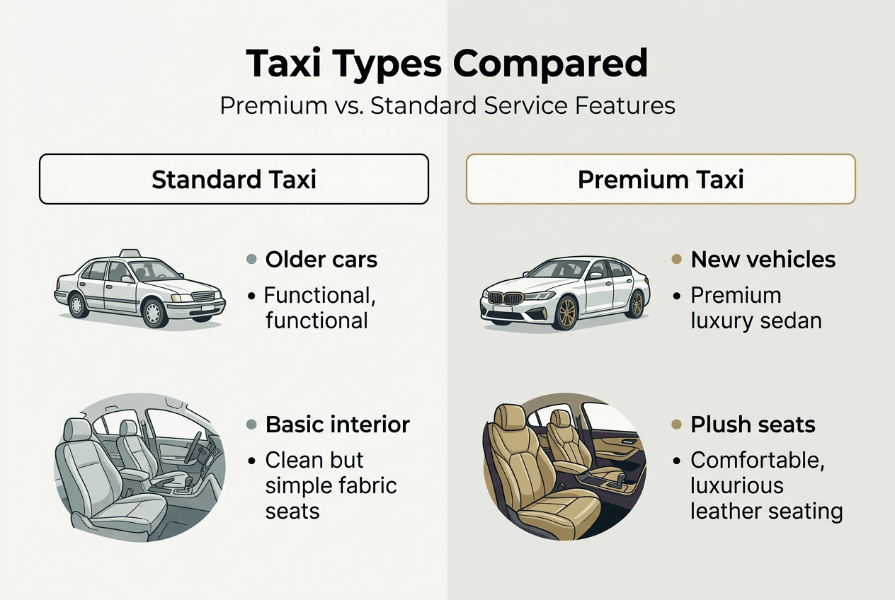 Infographic comparing premium and standard taxi features