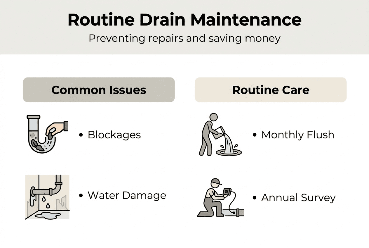 Infographic summarising routine drain maintenance benefits