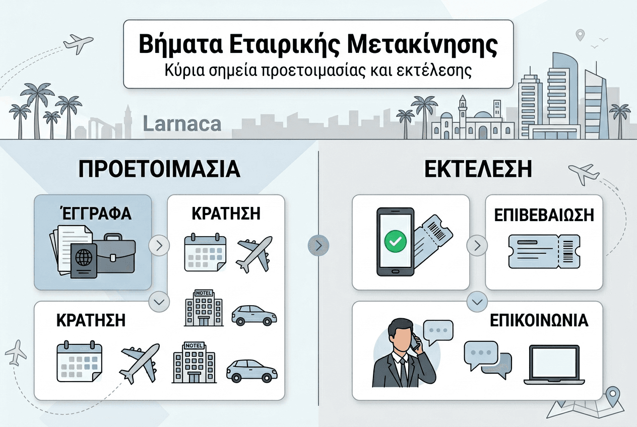 Οδηγός με βασικά βήματα για επαγγελματικά ταξίδια στη Λάρνακα – Όλα όσα πρέπει να γνωρίζετε, συγκεντρωμένα σε ένα εύχρηστο infographic.