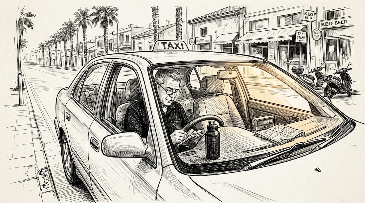 Standard taxi stopped on Larnaca street