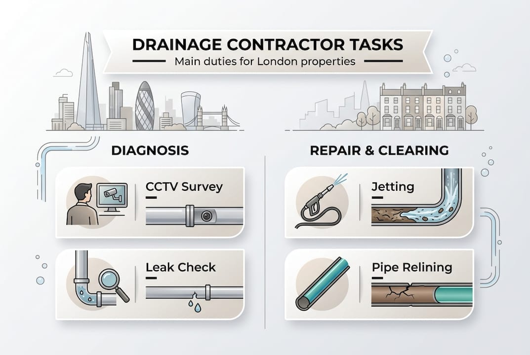 Infographic with drainage contractor key tasks