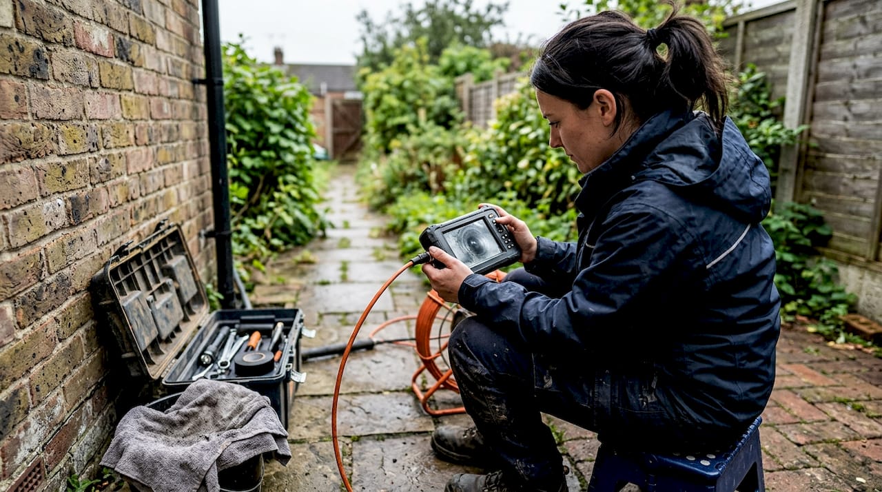 Drainage contractor using CCTV camera equipment
