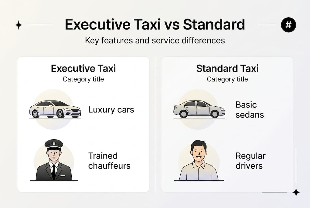 Infographic comparing executive and standard taxi features