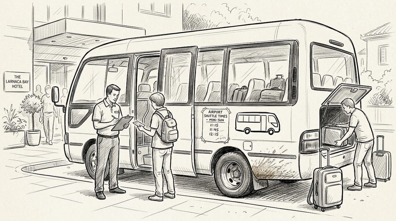 Travelers boarding Larnaca shuttle minibus