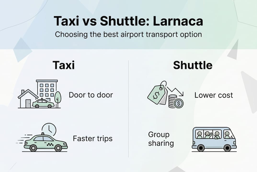 Infographic comparing taxis and shuttles in Larnaca