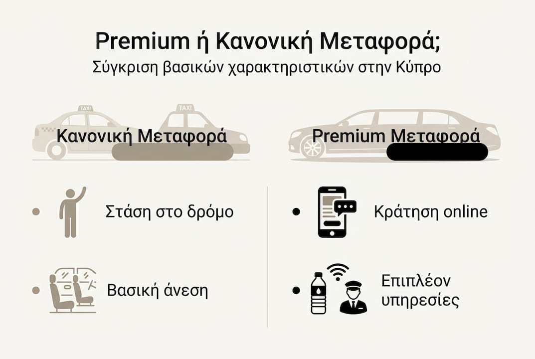 Γραφικό που παρουσιάζει με μια ματιά τις διαφορές ανάμεσα σε premium και απλή μεταφορά