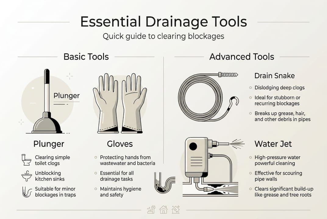 Infographic showing basic and advanced drainage tools