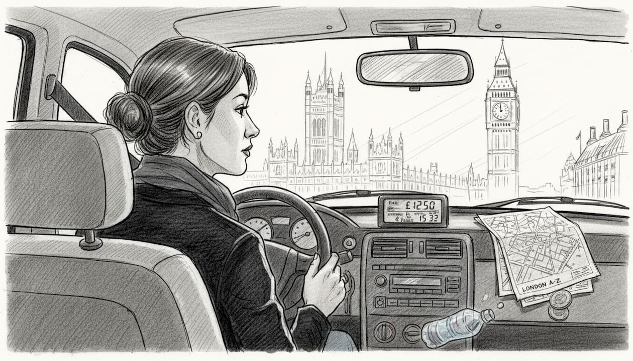 Passenger checking taxi meter in Cyprus