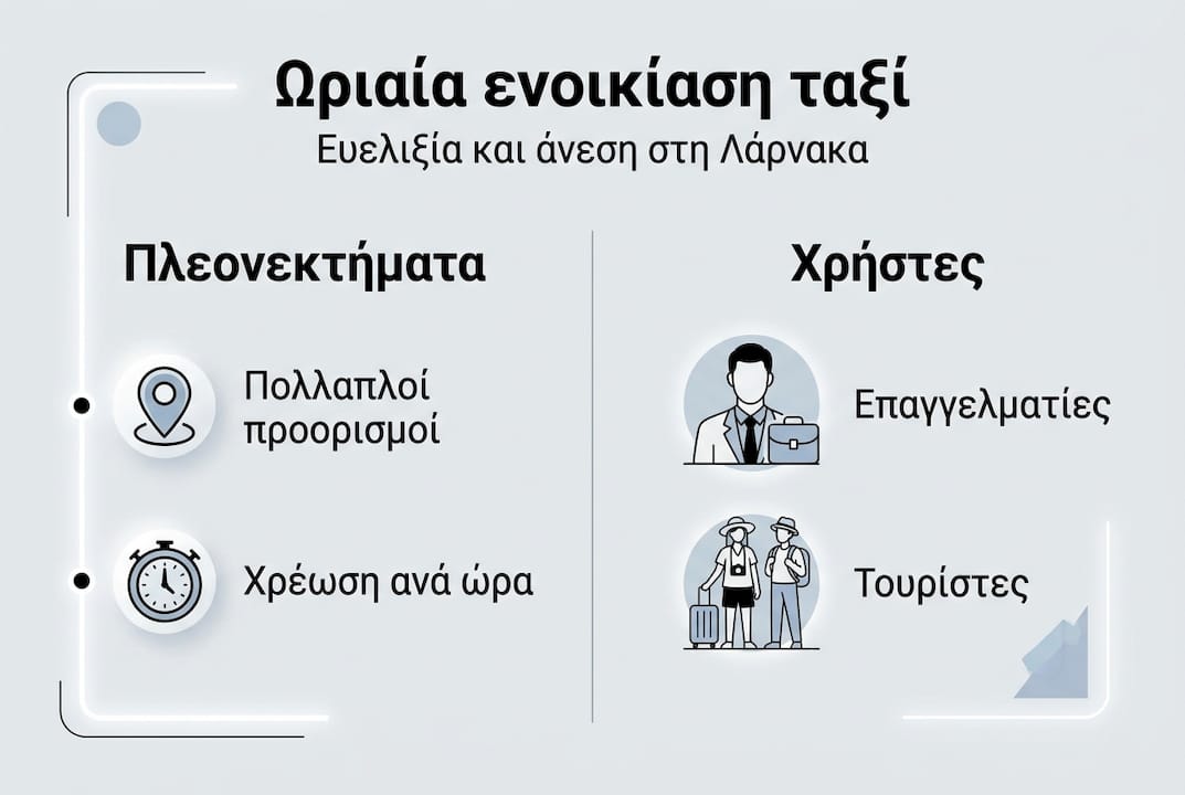 Γραφικό με τα βασικά οφέλη της ενοικίασης ταξί με την ώρα