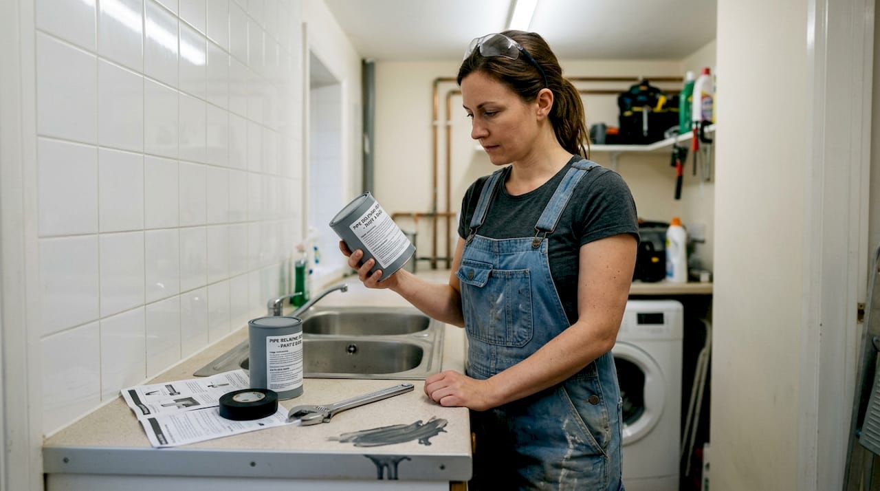 Contractor checks resin canister in utility room
