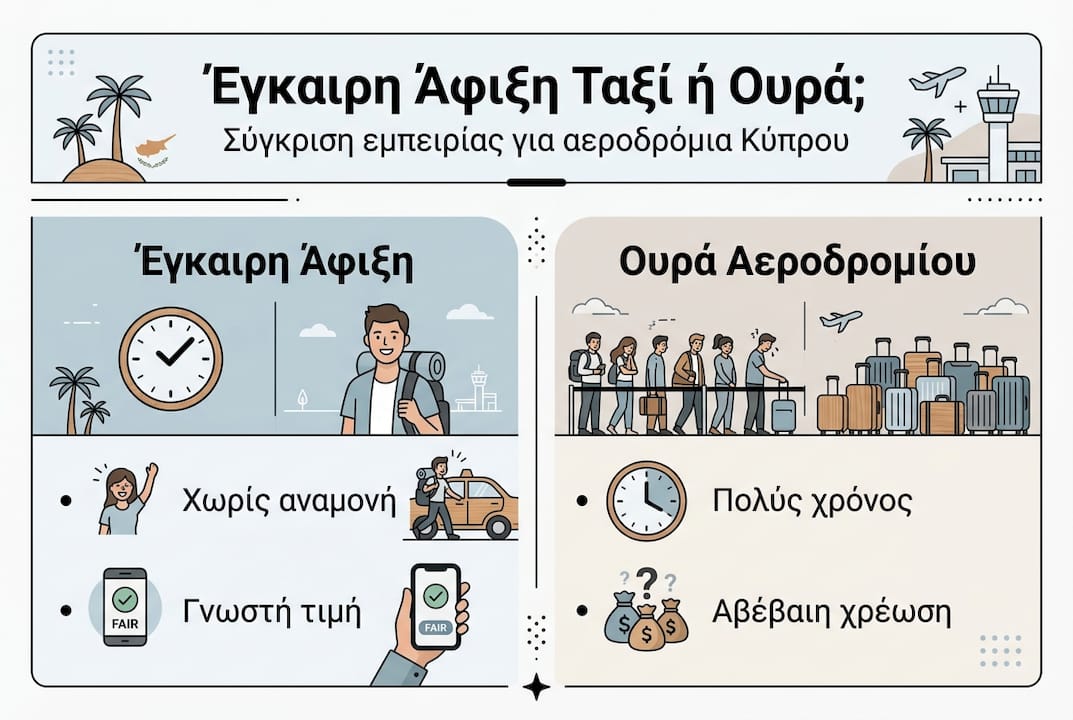 Γραφικό με σύγκριση αναμονής ταξί στον δρόμο και προκράτησης