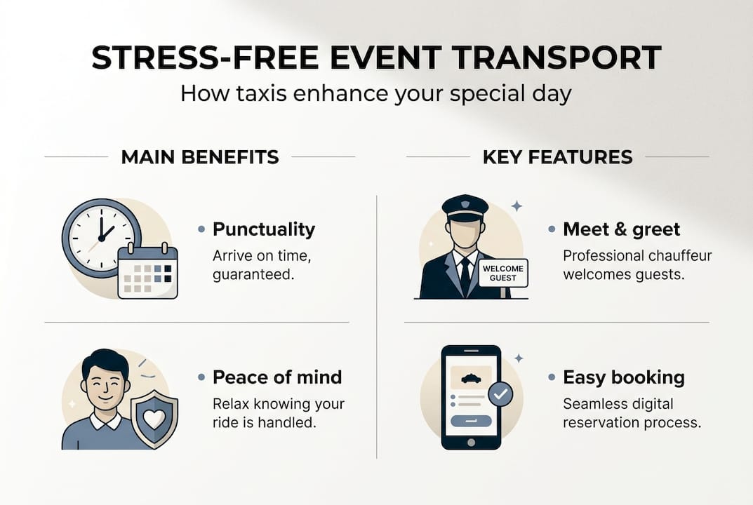 Infographic about stress-free taxi booking features