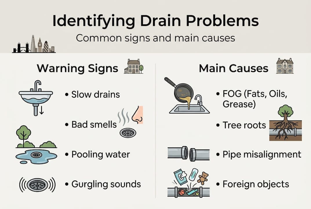 Infographic of drain problem signs and causes