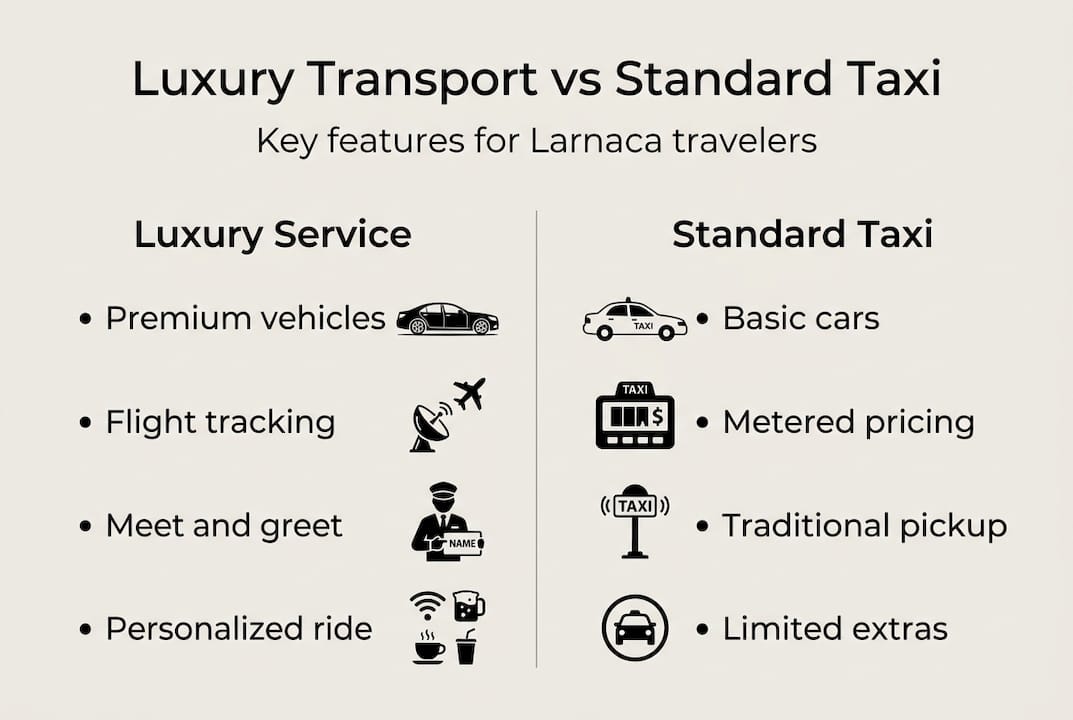 Infographic comparing luxury transport and taxi features