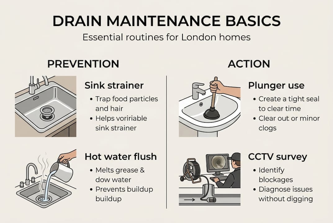 Infographic with core drain maintenance steps