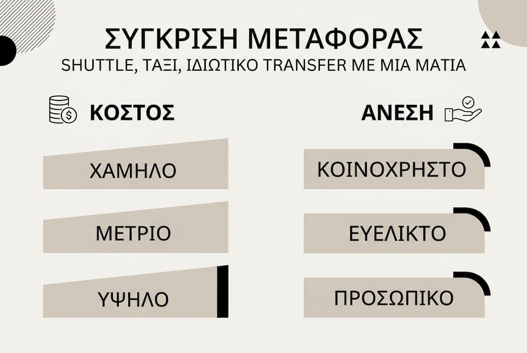 Εικονογραφημένος οδηγός με σύγκριση των μέσων μεταφοράς για τουρίστες