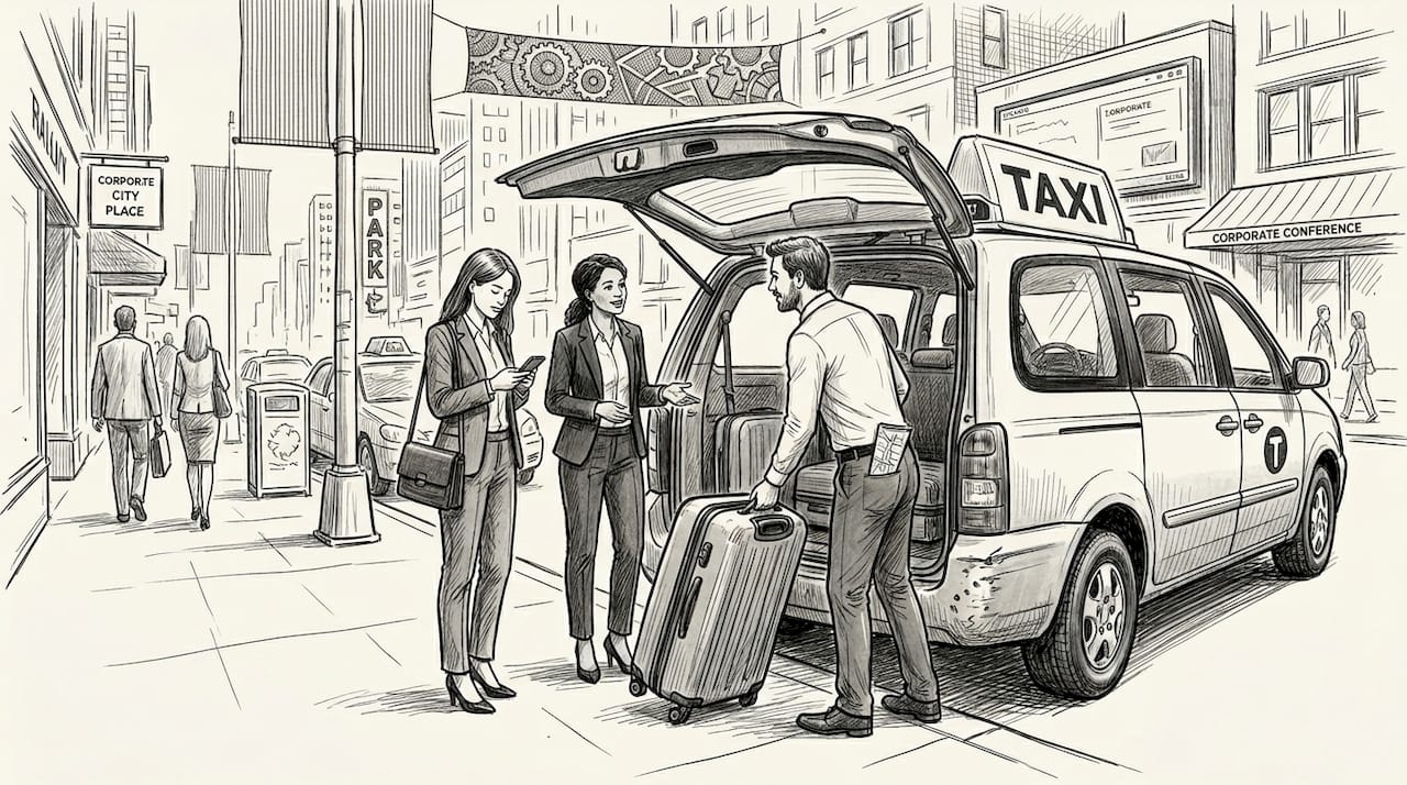 Group loading taxi for corporate transfer