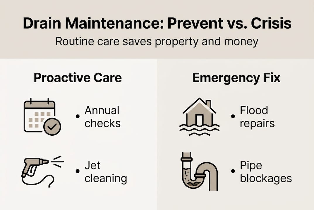 Infographic on proactive versus emergency drain maintenance